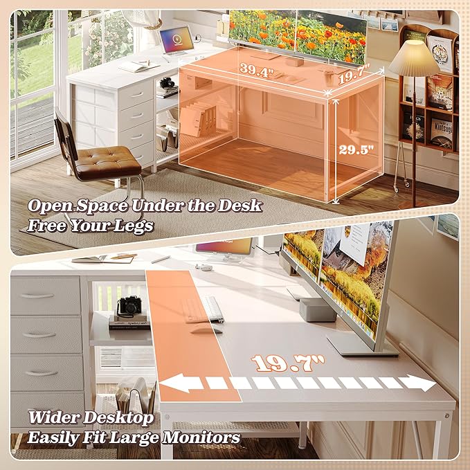 PRAISUN 53" L Shaped Desk with Power Outlets and USB-C Port, Reversible - Image 7