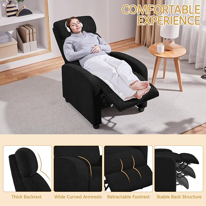 Yaheetech Boucle Recliner Chair Single Sofa Home Theater Seating Adjustable - Image 5