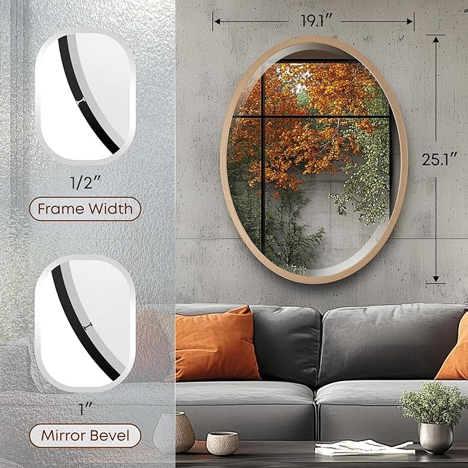 OVALCREST - Oval Wooden Beveled Wall Mirror - Image 3