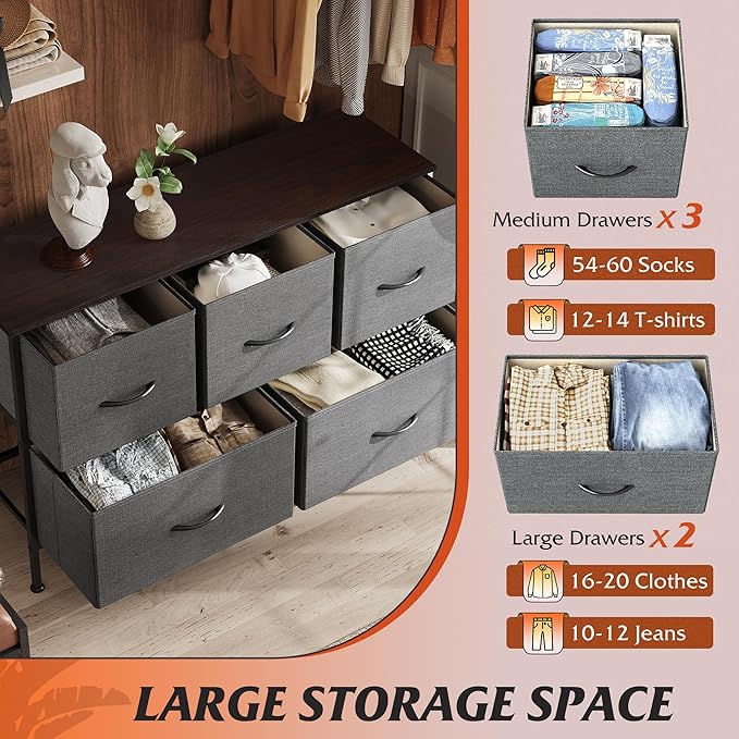 WLIVE Dresser for Bedroom with 5 Drawers, Long Storage Tower Organizer Unit - Image 4