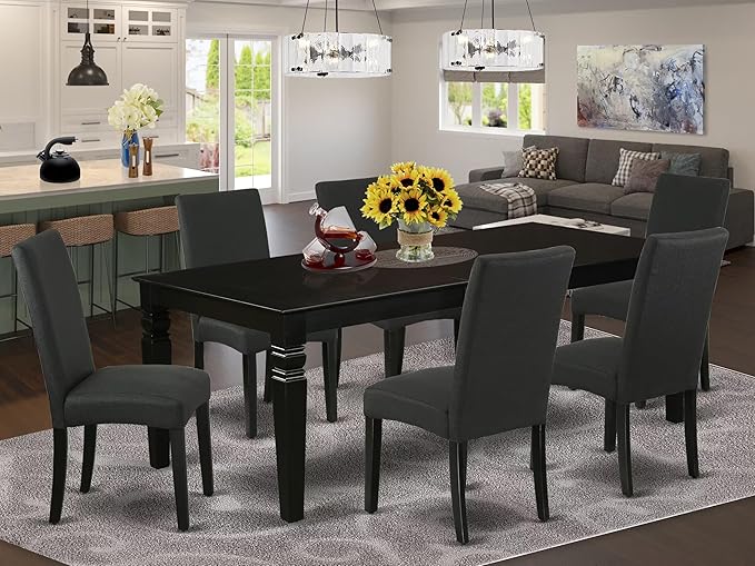 East West Furniture LGDR7-BLK-24 7 Piece Dining Table Set Consist of a - Image 2