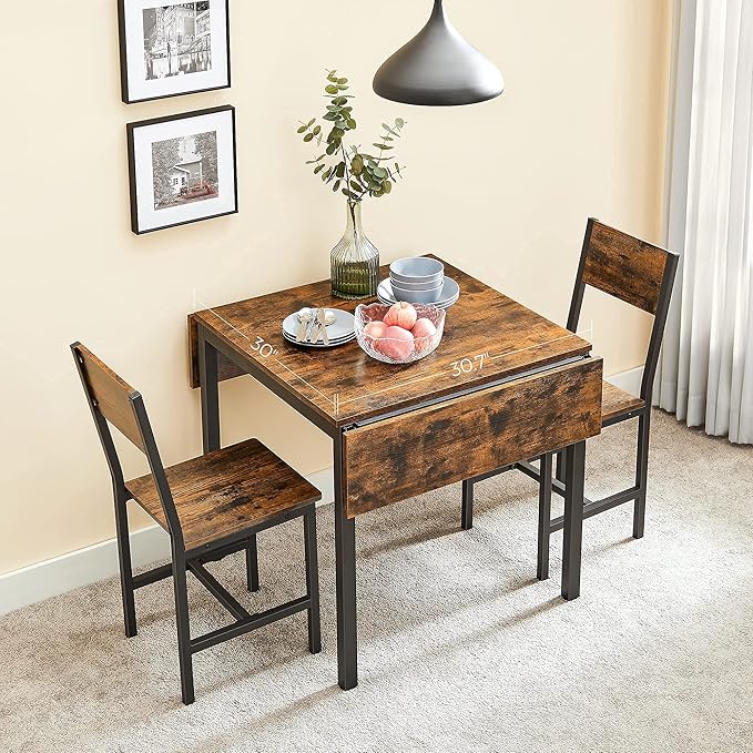 VASAGLE Folding Dining Table, Drop Leaf Extendable, - Image 2