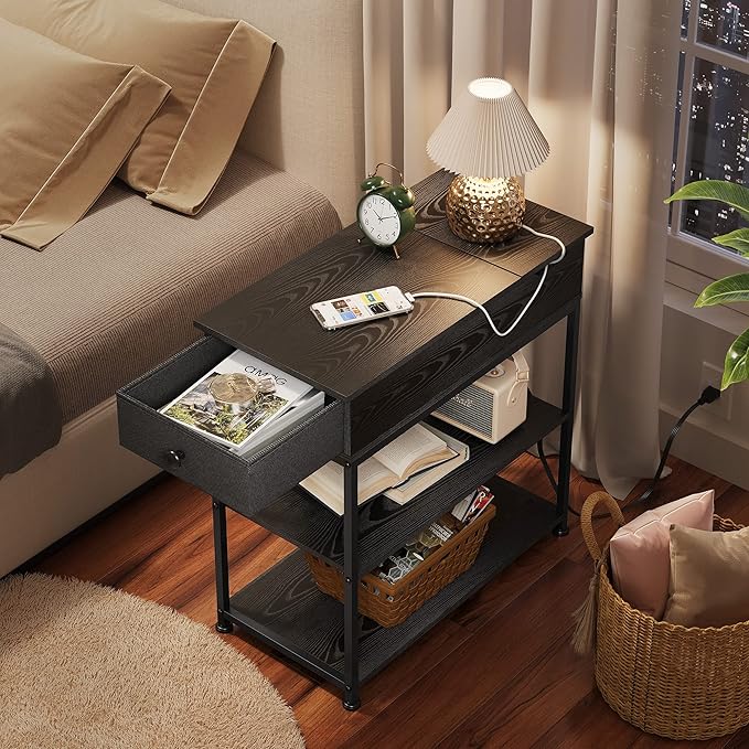 WLIVE Narrow Side Table with 2 USB Ports and 2 Outlets, Flip Top End Table with - Image 7
