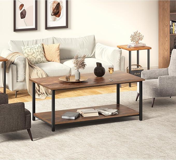 SENIG 2-Tier Coffee Table with Storage Shelf - Image 2