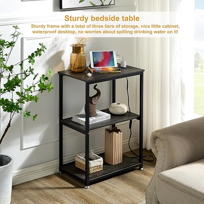 VECELO Tall End Table with Charging Station, Side Table with USB Ports and - Image 3