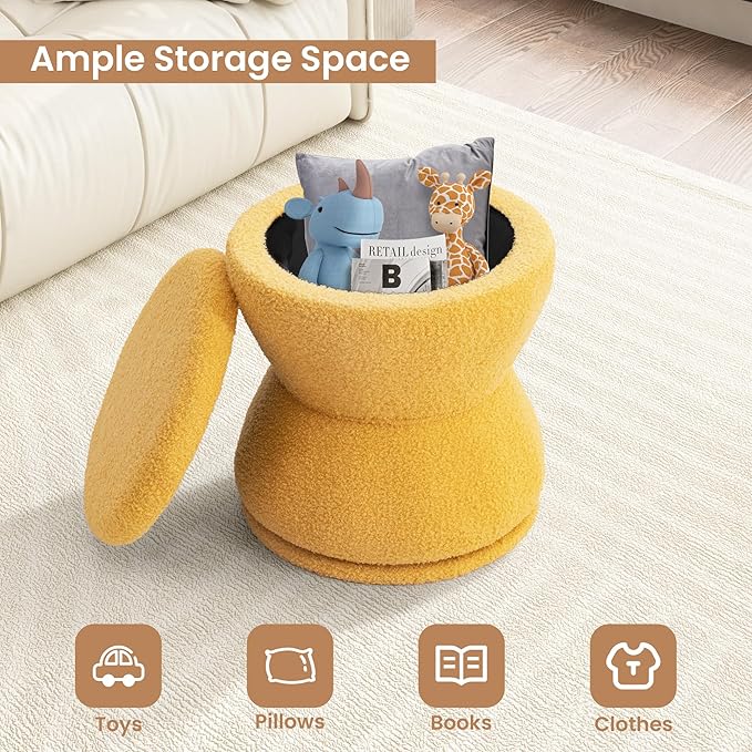 Ottoman with Storage, 360° Swivel Boucle Ottoman Vanity Stool, Upholstered - Image 5