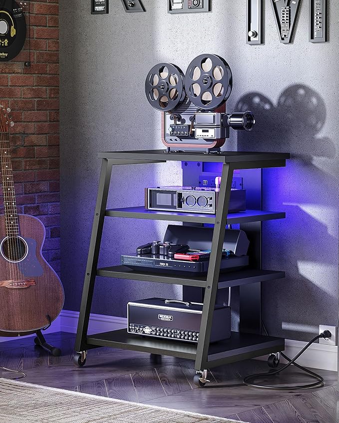 4-Tier AV Media Stand with Wheels, Stereo Stands, Media Console Shelf with - Image 2