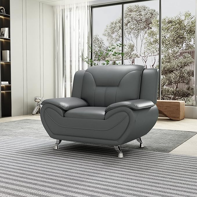 Container Furniture Direct Michael Modern Faux Leather Upholstered Stainless - Image 6