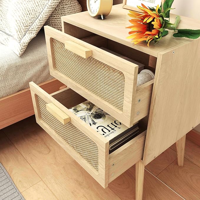 Rattan Nightstand Set of 2, Side Table - Image 7