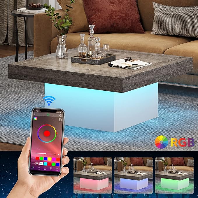 Tribesigns Coffee Table Square LED Center Table Engineered Wood Low Coffee - Image 6