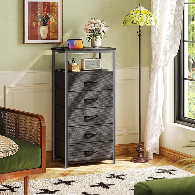 Huuger 5 Drawers Dresser with Charging Station, Dresser - Image 2