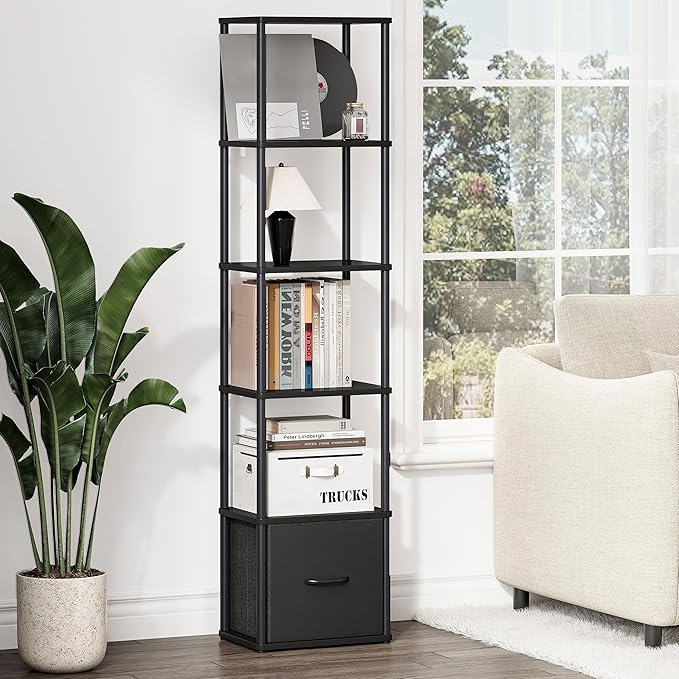 6-Tier Bookshelf with Drawer, Narrow Bookshelves Organizer, Floor Standing - Image 4