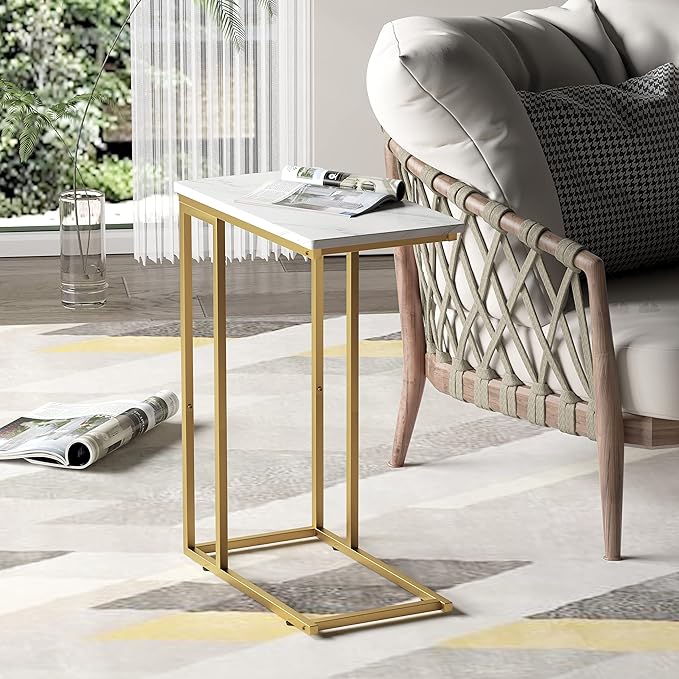 Yusong C Shaped End Table, Couch Side Table That Slide Under Sofa Bed, Small - Image 2
