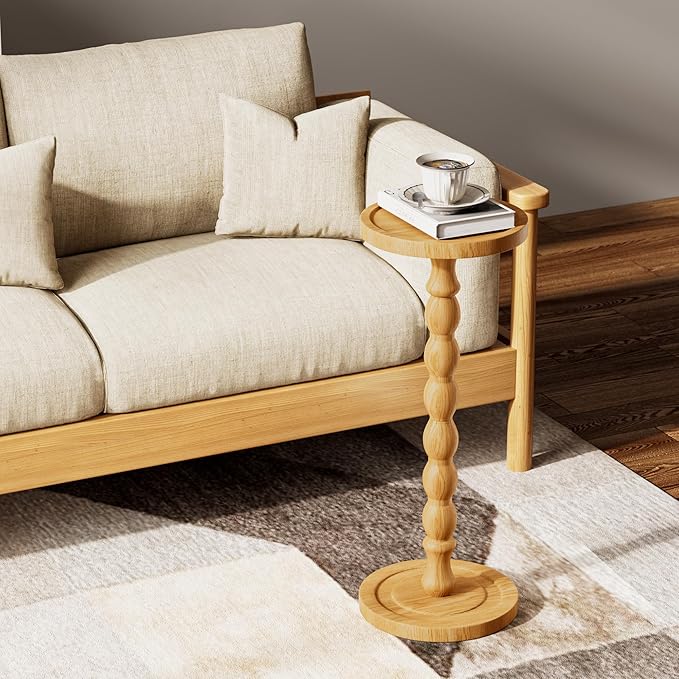 Solid Wood Drink Table, Rubber Wood‌ Small Round Side Table - Image 2