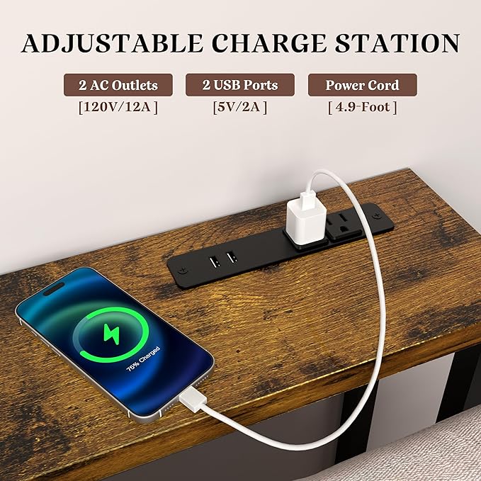 GRLEAF 70" Sofa Table with Built-in Power Strip – 4.9ft Power Cord, Metal Frame - Image 6
