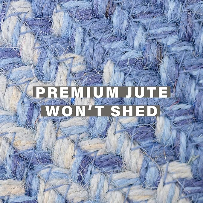 Homespice 20x30” Blue Oval Braided Rug. Denim Blue and White Jute Oval Rug. - Image 4