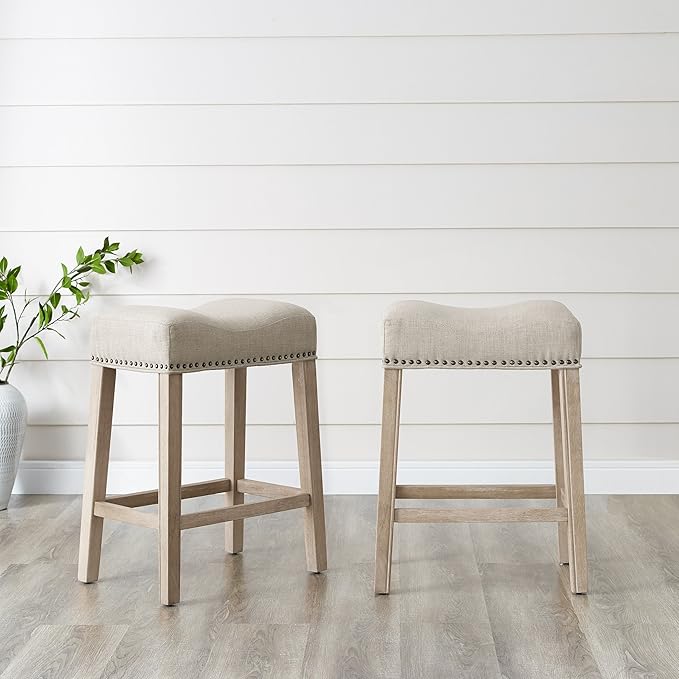 Roundhill Furniture Coco Upholstered Backless Saddle Seat Counter Stools 25.5" by RoundhillFurniture