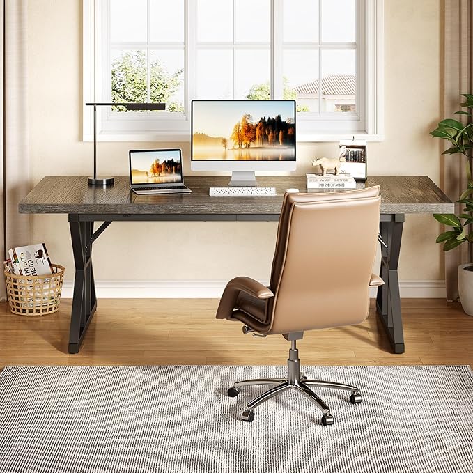 LITTLE TREE 70.8-Inch Large Executive Desk, Extra Long Computer Office Desk - Image 8