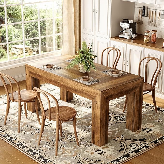 LITTLE TREE Modern Dining Table, Rectangle Heavy Duty Kitchen Table - Image 5