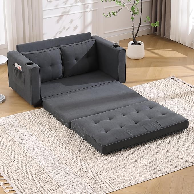 ERYE 3 Fold Tufted Upholstered Futon Sofa Bed Modern Convertible Foldable Floor - Image 5