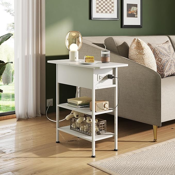 WLIVE End Table with Charging Station, Flip Top Side Table with Storage Shelf - Image 2