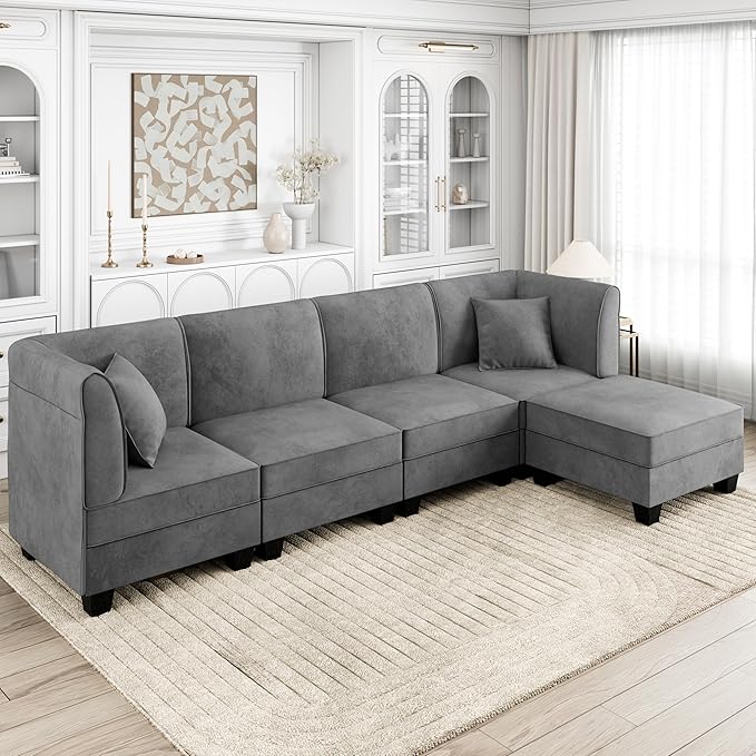 Shintenchi 5 Pieces Sectional Couch Modular Sofa, U Shaped Reversible Chaise - Image 7