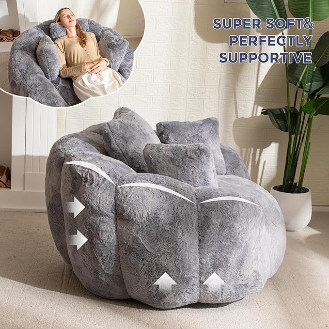 MAXYOYO Bean Bag Chair with 3 Pillows, Oversized Floral Shaped Bean Bag Sofa - Image 9