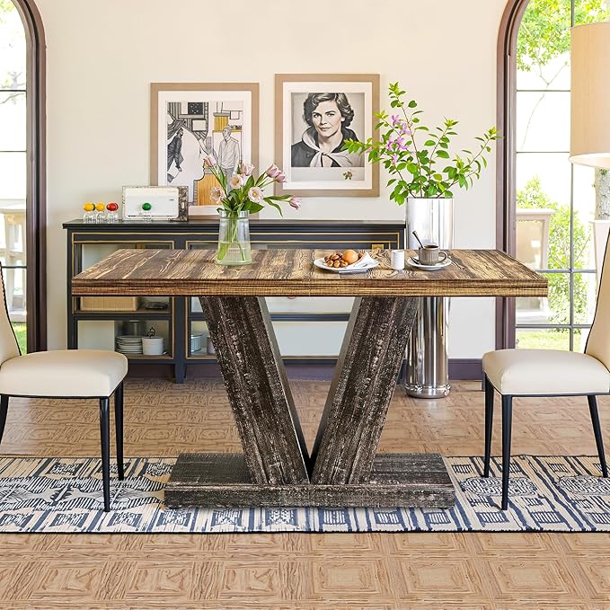 47 Inch Dining Table for 4, Farmhouse Dinner Table Wooden Kitchen Tables - Image 7