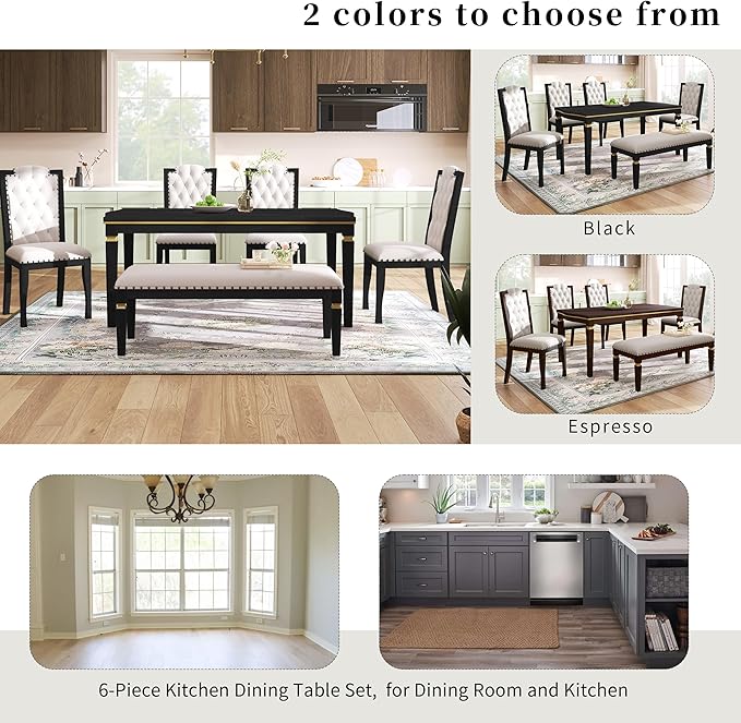 Ball & Cast Dining Table Set for 6, Kitchen Table W/ 4 High-Back Tufted Chairs - Image 7