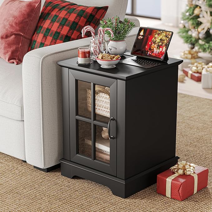 LINSY HOME End Table with Charging Station, Modern Side Table with Storage - Image 2