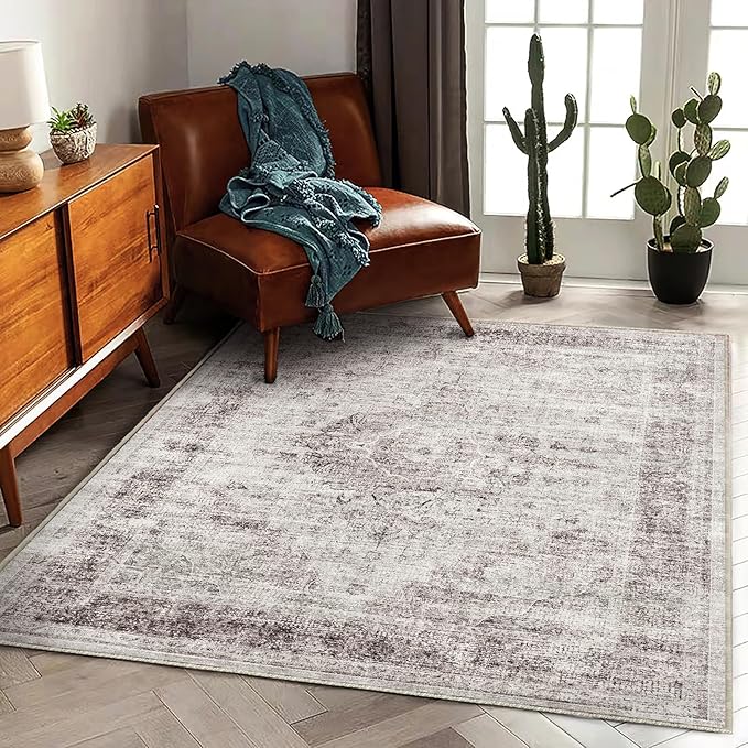 Washable Area Rug 4'x6' Floral red Traditional Floor Cover Foldable Thin Rugs - Image 2