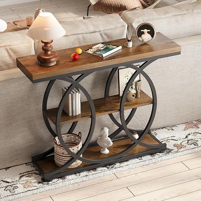 GiftGo Narrow Console Table for Entryway Industrial 3-Tier Sofa Table Behind - Image 5