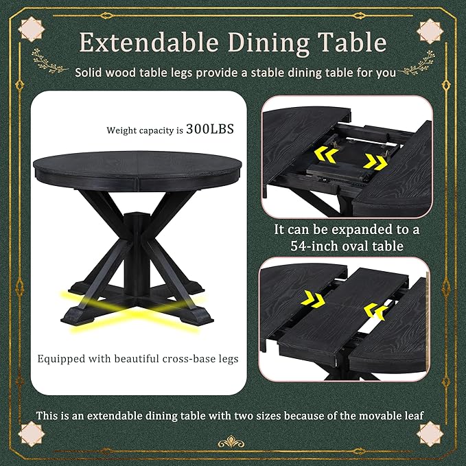 SogesPower 5-Piece Retro Dining Table Set, Round Farmhouse Kitchen Table Set - Image 5