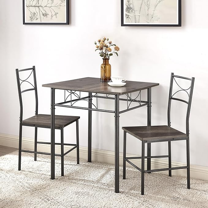 JOIN IRON 3-Piece Metal and Wood Indoor Modern Square Dining Table Furniture Set - Image 5