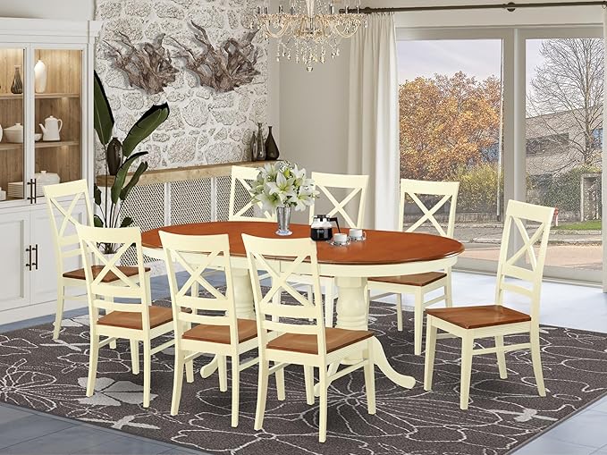 East West Furniture PLQU9-WHI-W 9 Piece Dining Room Furniture Set Includes an - Image 2