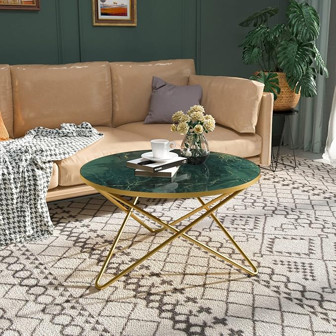 HLR Round Coffee Table with Green Faux Marble Top - Image 10