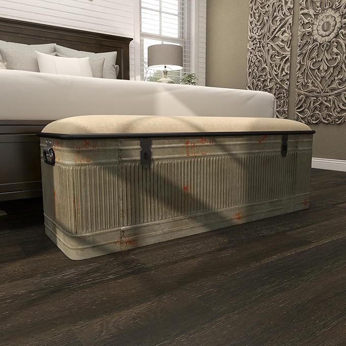 Deco 79 Metal Room Storage Bench Galvanized Entryway Bench - Image 12