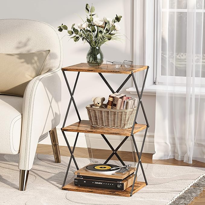 3-Tier End Table Set of 2 Small Side Table Tall Bedside Night Stand - Image 5