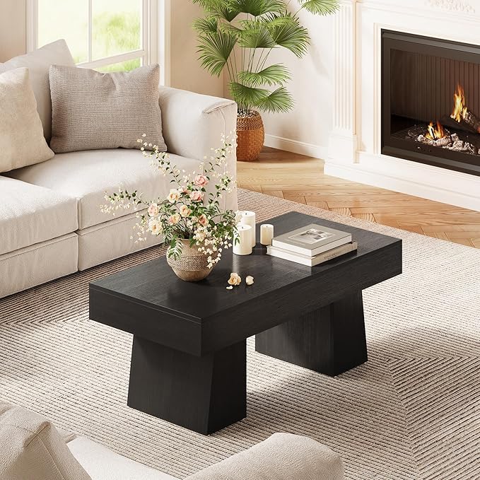 LITTLE TREE Farmhouse Coffee Table, 47 Inches Wooden Rectangular Accent Center - Image 6