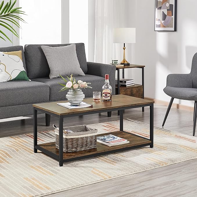 Yaheetech 2-Tier Coffee Table, Industrial Wood Coffee Table - Image 2
