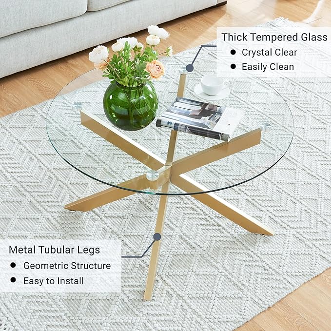 Round Glass Coffee Tables for Living Room, Home Office, Modern & Simple Center - Image 4