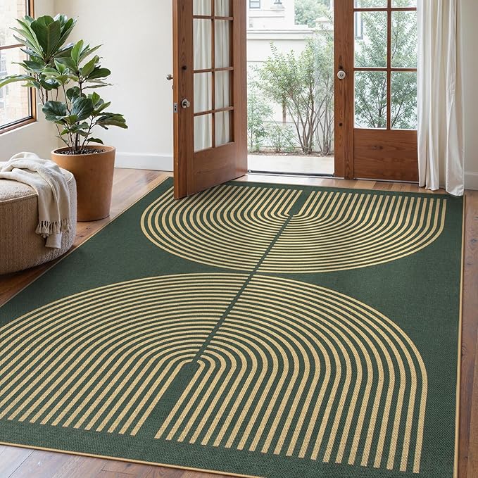 Lahome Modern Rainbow Easy Jute Indoor Outdoor Rugs, 5x7 Dark Green Rug - Image 2