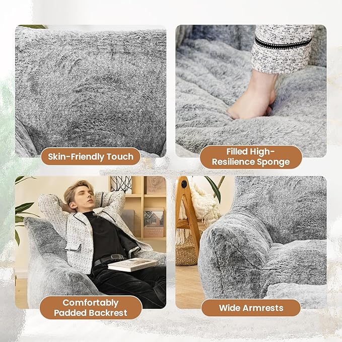 Bean Bag Chair with Ottoman, Armrest Bean Bag Chairs with Filler, Ultra Soft - Image 5