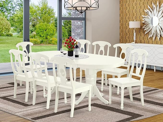 East West Furniture VAKE9-LWH-W 9 Piece Dining Set Includes an Oval Dining Table - Image 2