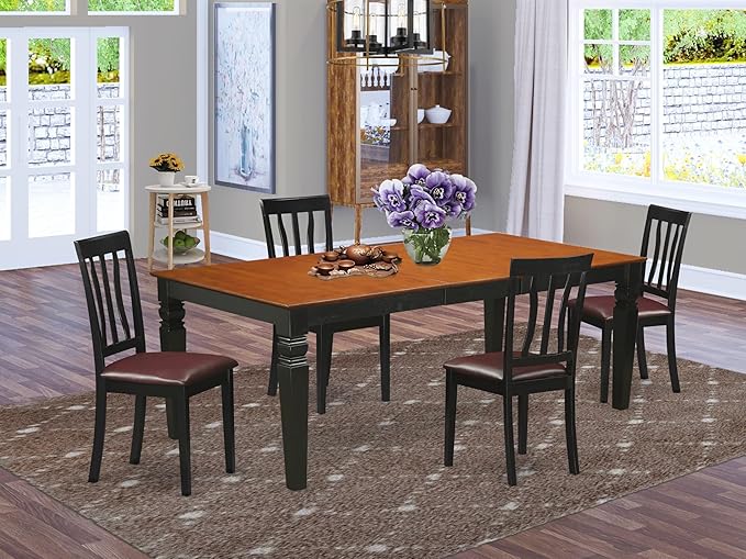 East West Furniture LGAN5-BCH-LC 5 Piece Dining Room Furniture Set Includes a - Image 2