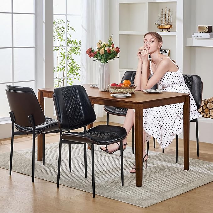 Dining Chairs Set of 6, Upholstered PU Leather Armless Chair, Mid Century - Image 7