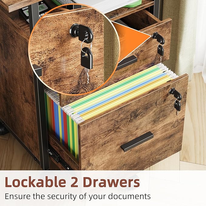 2 Wood Drawer Lockable File Cabinet - Image 6