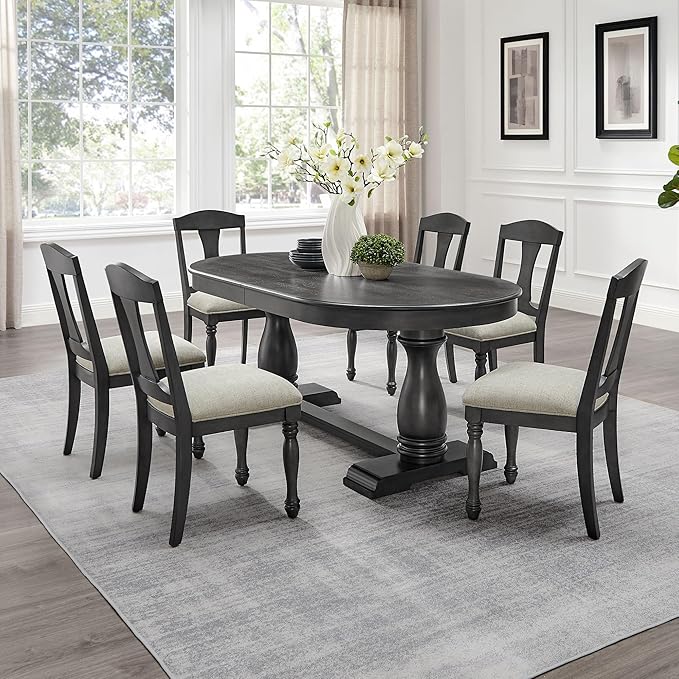 KEIKI Retro 7-Piece Wooden Dining Table Set - Image 2