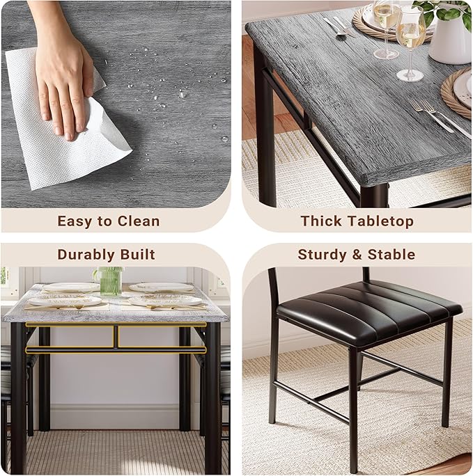 IRONCK Dining Table Set for 4, Wood Kitchen Table - Image 6