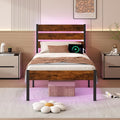 Twin Bed Frame with Headboard, Heavy Duty LED Bed Frame with USB Charging by ChuangshuoGuard